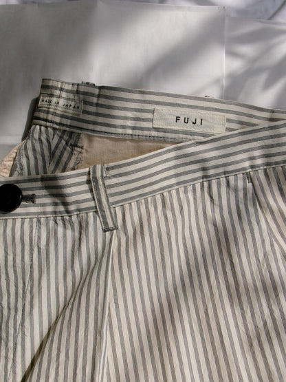 FUJI STRIPE COTTON ONE TUCK SHORTS -Black Stripe- Men