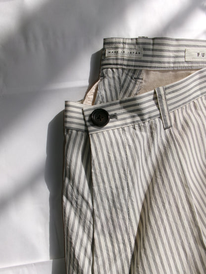 FUJI STRIPE COTTON ONE TUCK SHORTS -Black Stripe- Men