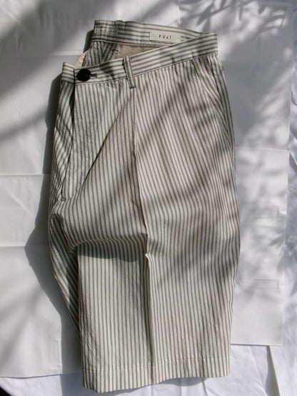 FUJI STRIPE COTTON ONE TUCK SHORTS -Black Stripe- Men