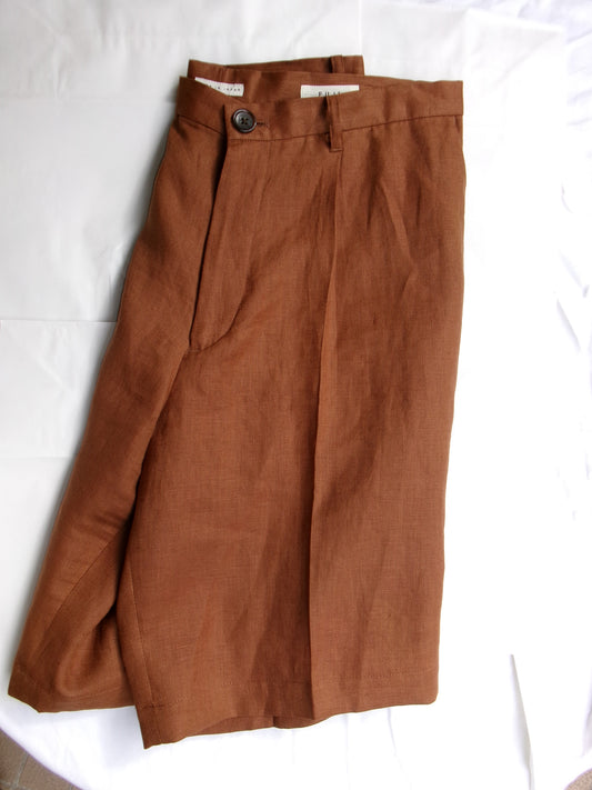 FUJI LINEN ONE TUCK SHORTS -Brown- Men