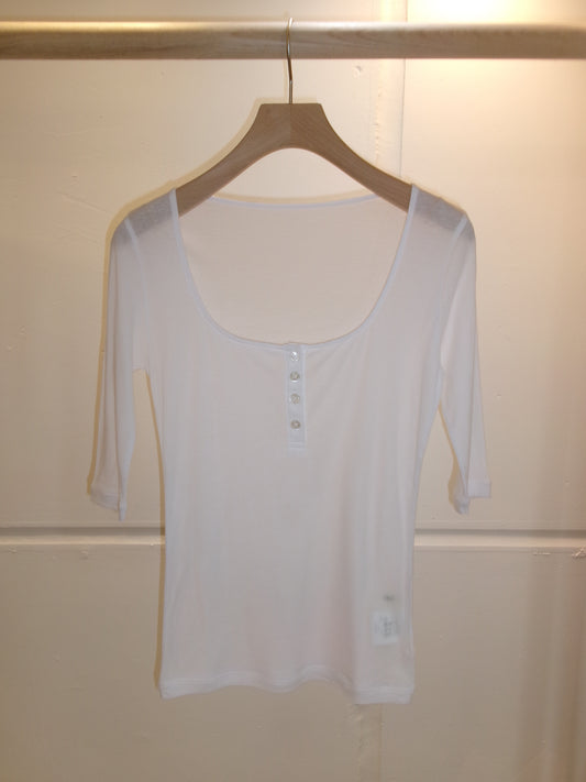 Ernie Palo Sheer Rib Henry T-shirt -White-