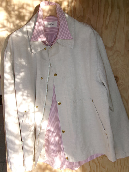 Ernie Palo Cotton Linen Canvas Work Blouson -Ivory-