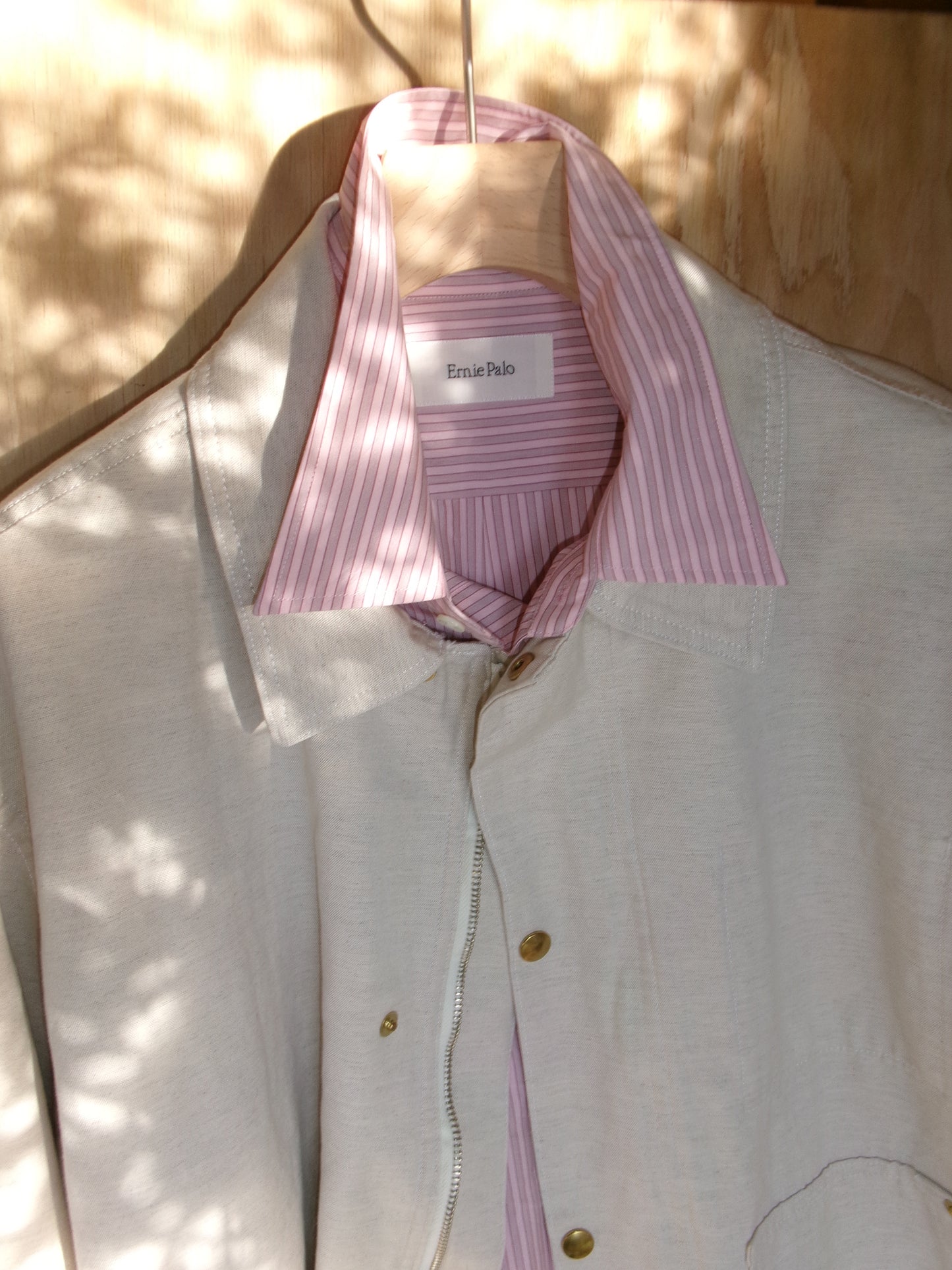 Ernie Palo Cotton Linen Canvas Work Blouson -Ivory-