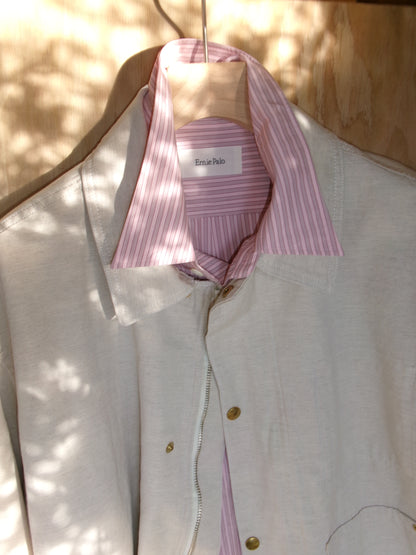 Ernie Palo Cotton Linen Canvas Work Blouson -Ivory-
