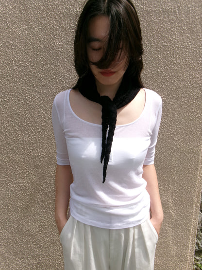 Ernie Palo Sheer Rib Henry T-shirt -White-
