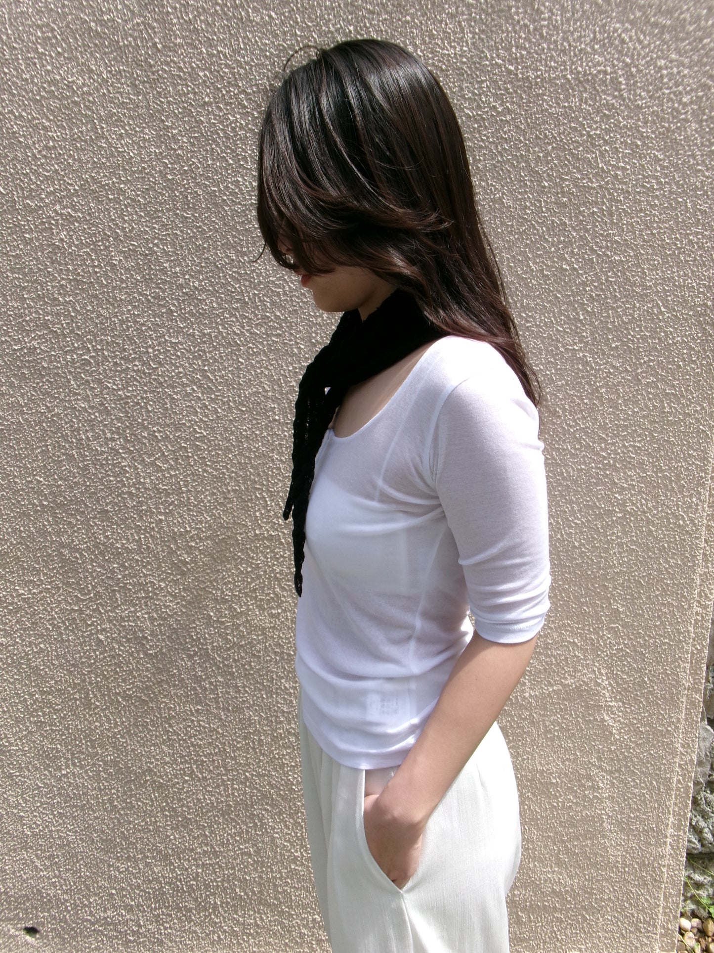 Ernie Palo Sheer Rib Henry T-shirt -White-