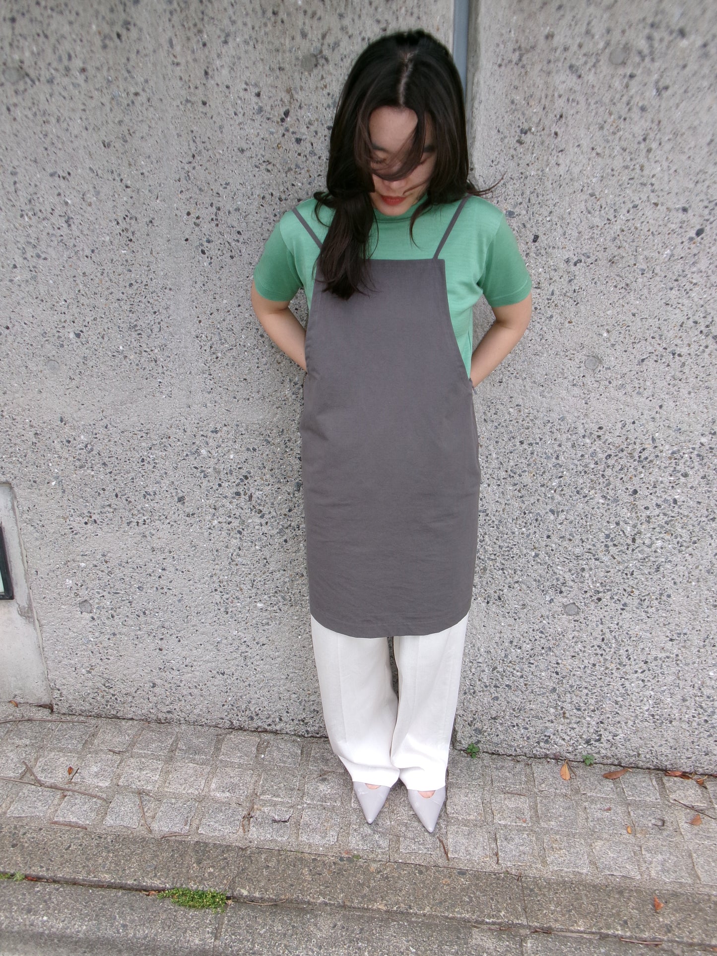 FUJI COTTON LINEN ONEPIECE -Gray-