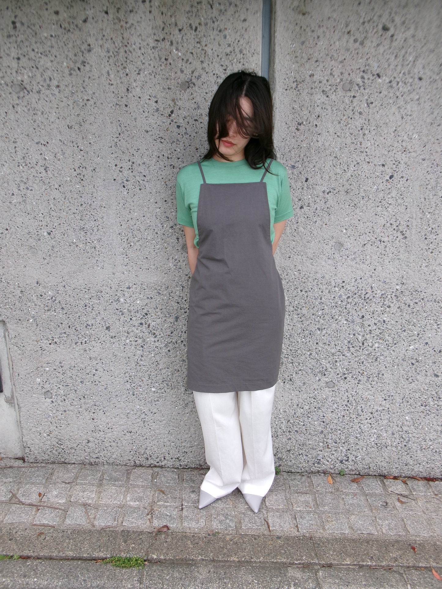 FUJI COTTON LINEN ONEPIECE -Gray-