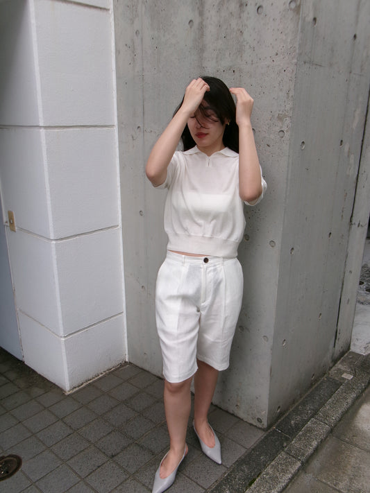 FUJI LINEN ONE TUCK SHORTS -Off White- Women