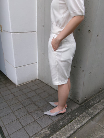 FUJI LINEN ONE TUCK SHORTS -Off White- Women