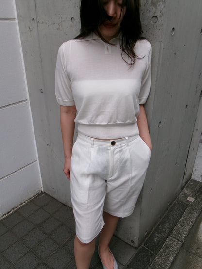 FUJI LINEN ONE TUCK SHORTS -Off White- Women