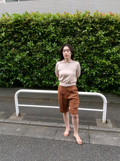 FUJI LINEN ONE TUCK SHORTS -Brown- Women