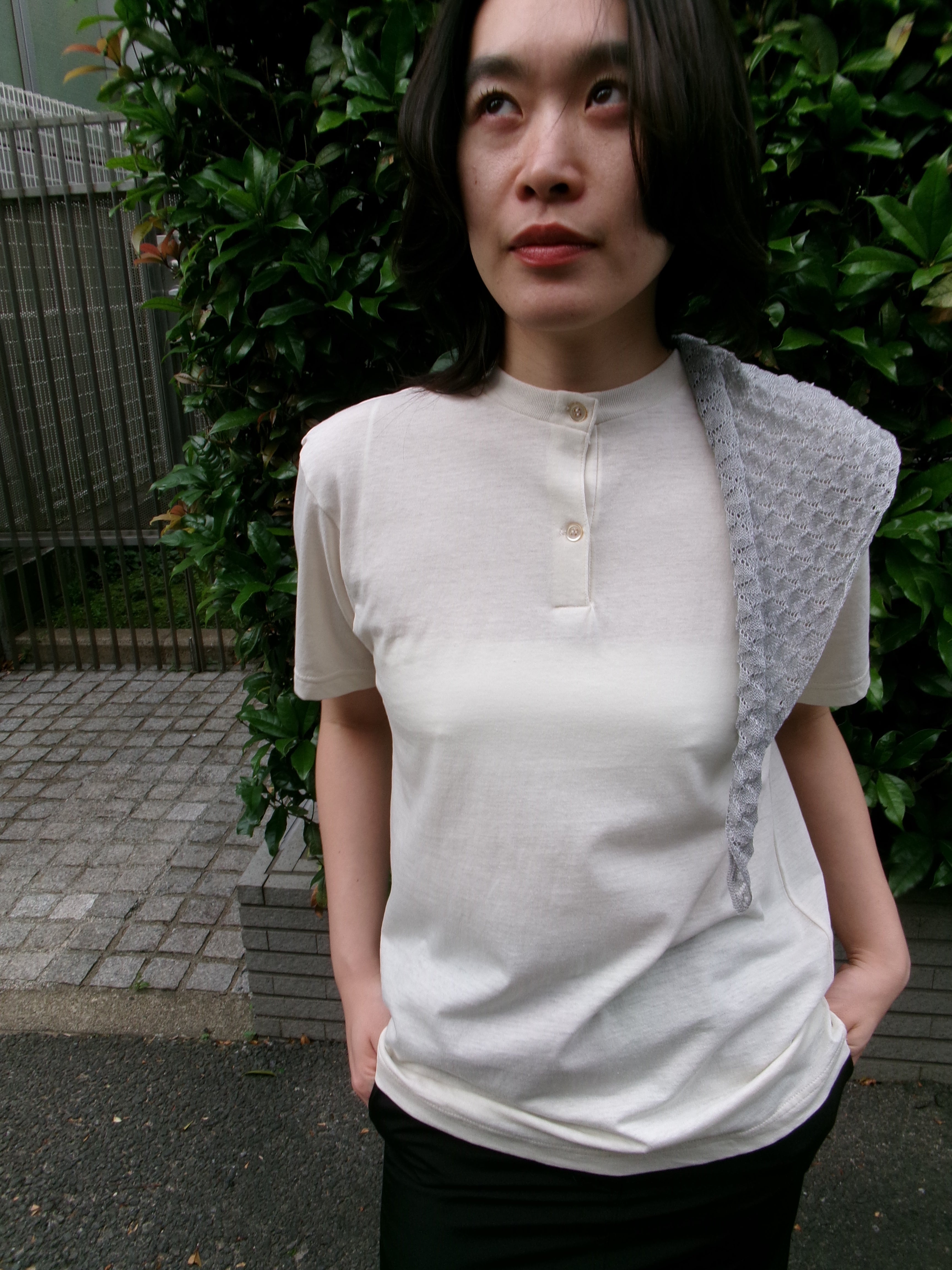 FUJI Cotton Henry Neck S/S T-shirt -Ivory- – dailystore