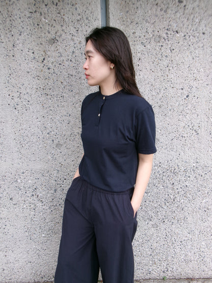 FUJI Cotton Henry Neck S/S T-shirt -Navy-