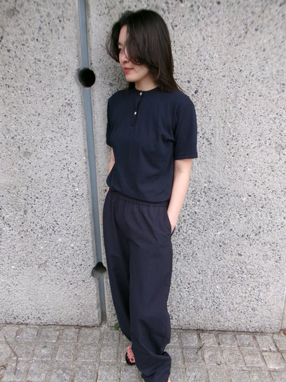 FUJI Cotton Henry Neck S/S T-shirt -Navy-