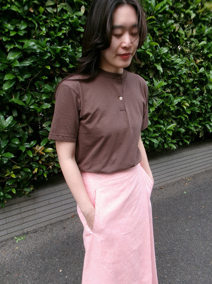 FUJI Cotton Henry Neck S/S T-shirt -Brown-