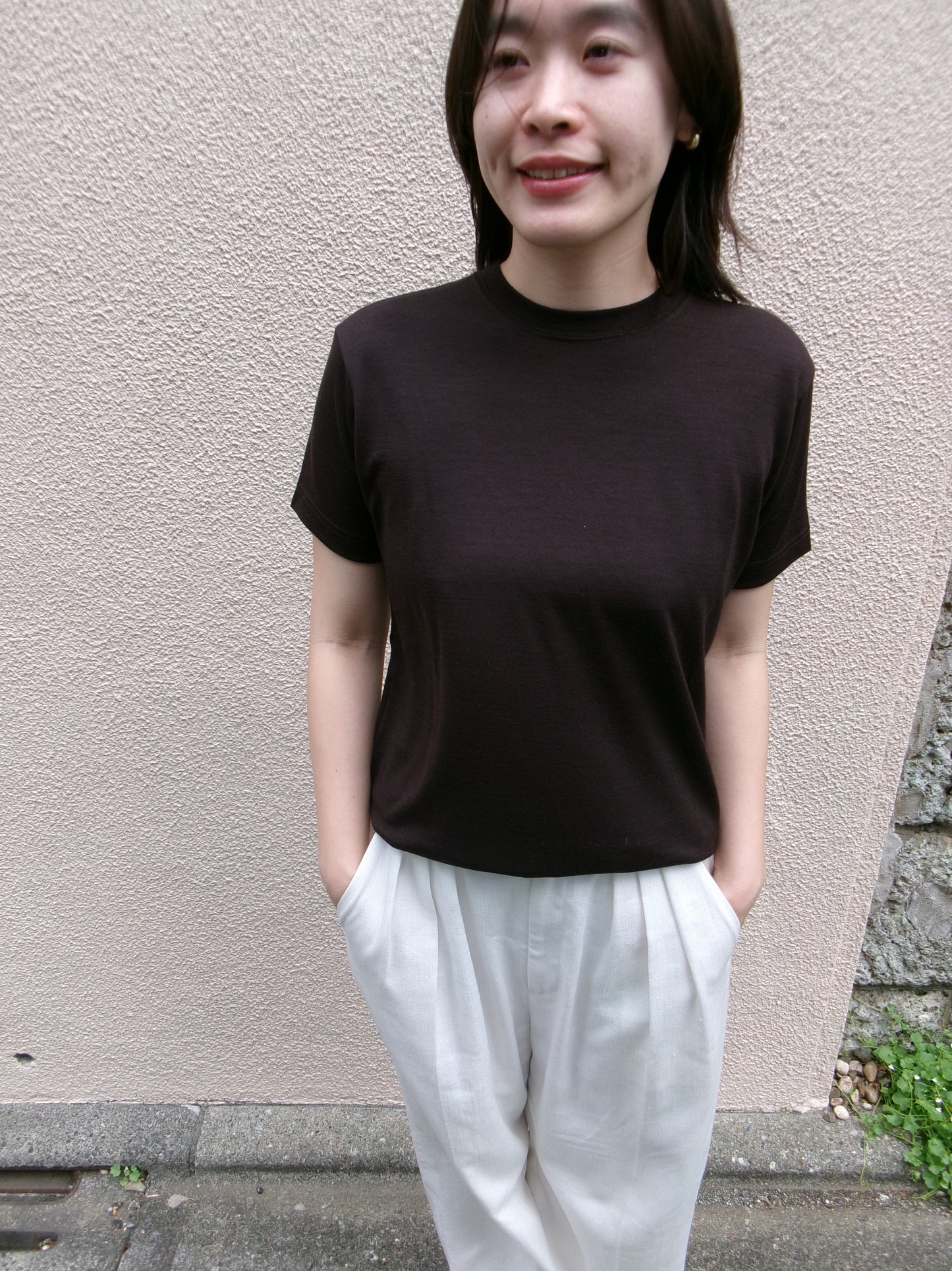 FUJI WOOL S/S T-SHIRT Women -Brown-