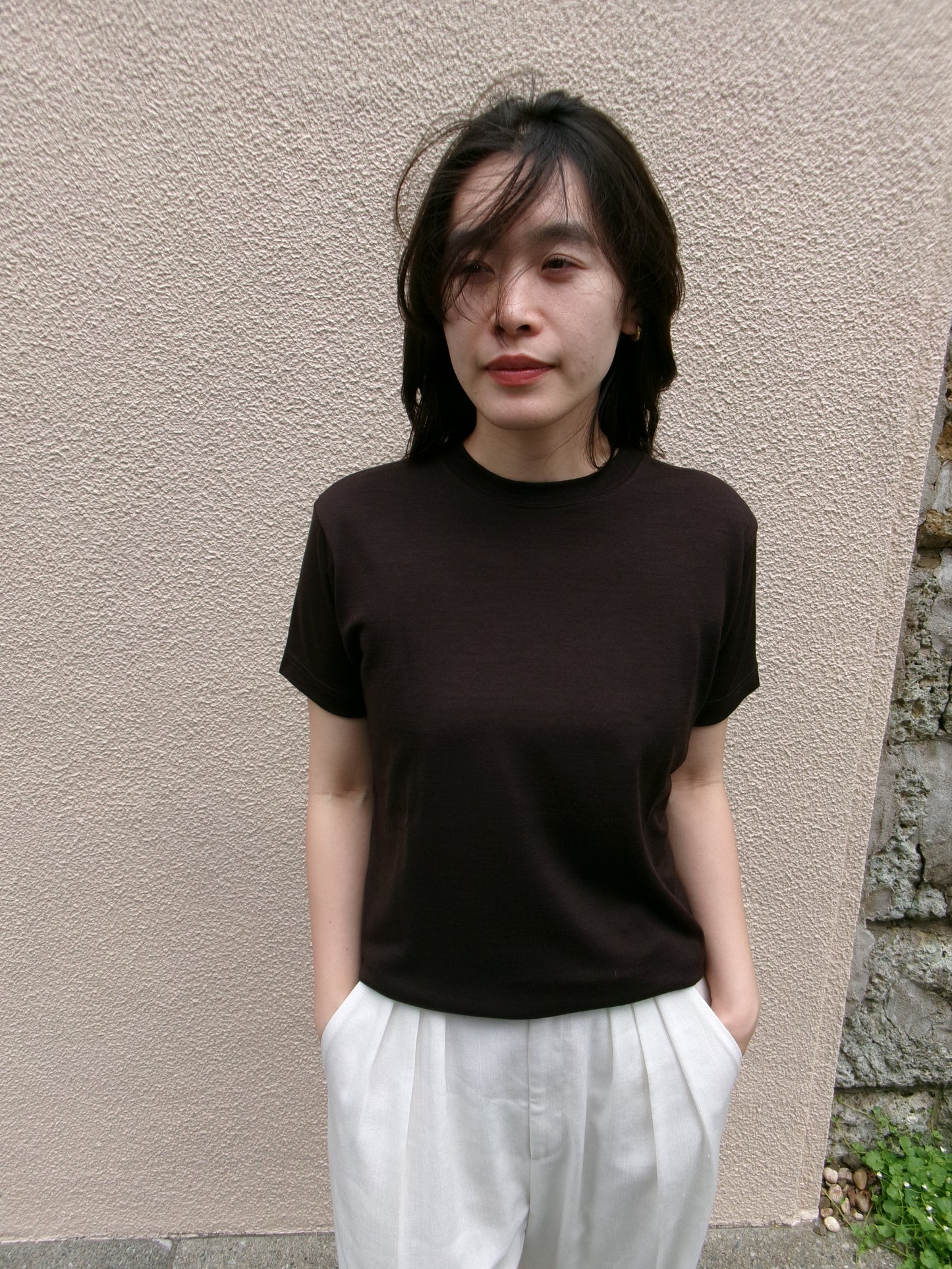 FUJI WOOL S/S T-SHIRT Women -Brown-