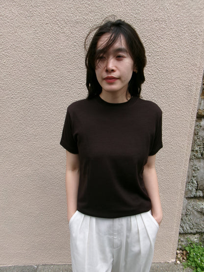 FUJI WOOL S/S T-SHIRT Women -Brown-