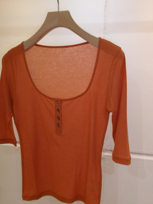 Ernie Palo Sheer Rib Henry T-shirt -Orange-