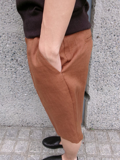 FUJI LINEN ONE TUCK SHORTS -Brown- Men