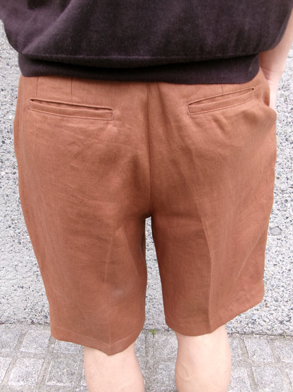 FUJI LINEN ONE TUCK SHORTS -Brown- Men