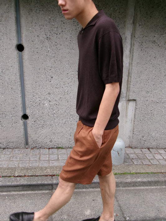 FUJI LINEN ONE TUCK SHORTS -Brown- Men