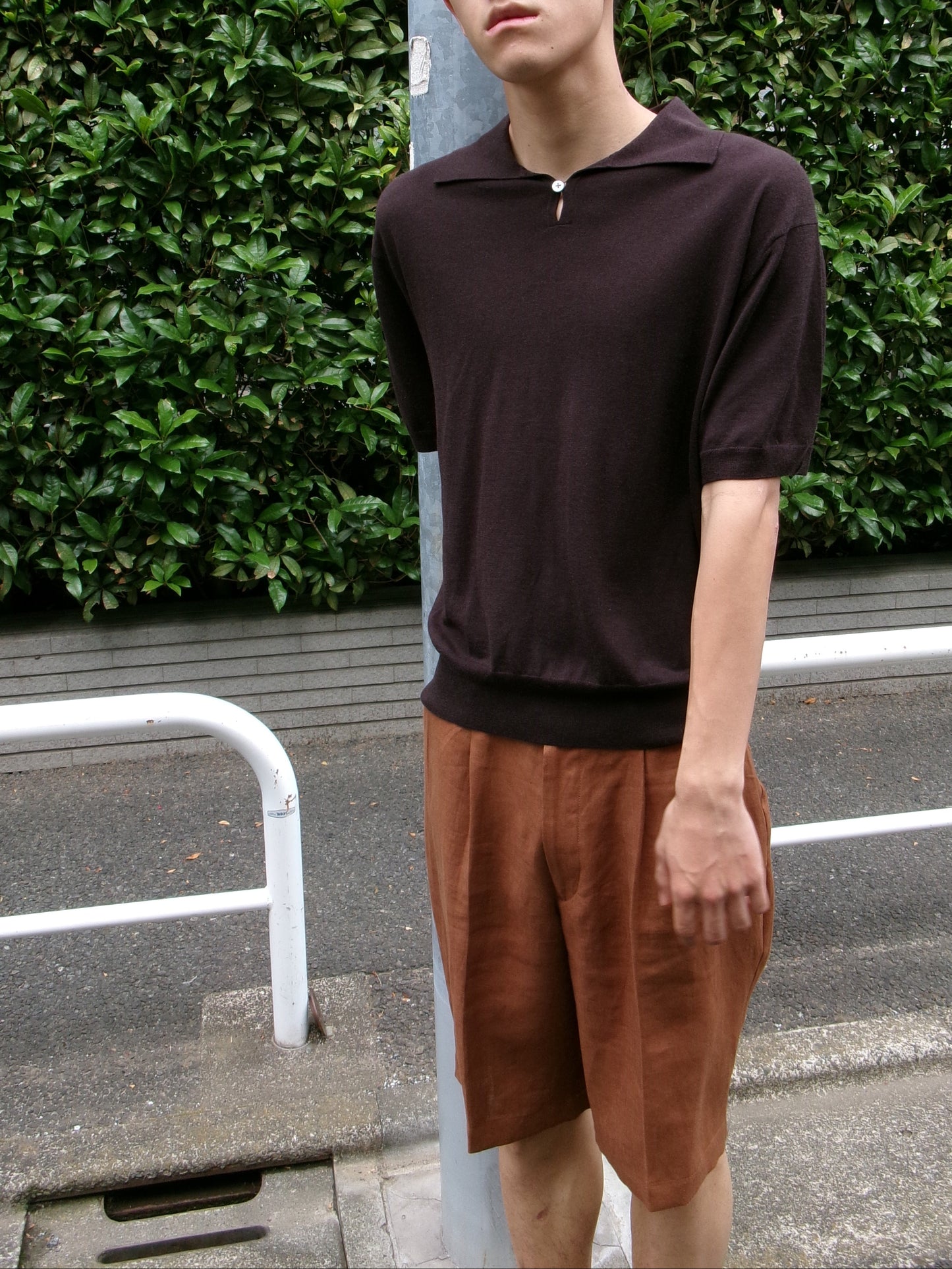 FUJI LINEN ONE TUCK SHORTS -Brown- Men