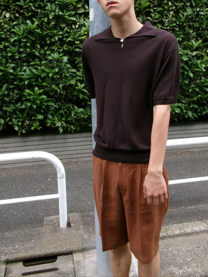 FUJI LINEN ONE TUCK SHORTS -Brown- Men