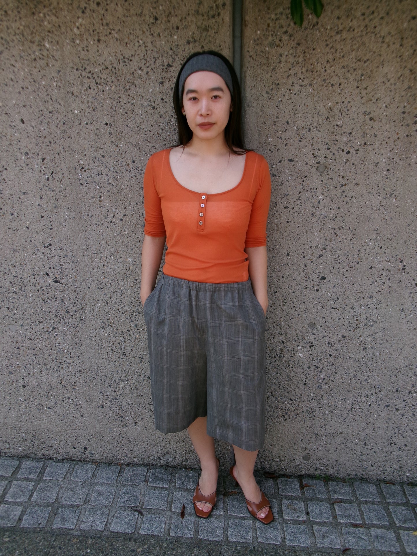 Ernie Palo Sheer Rib Henry T-shirt -Orange-