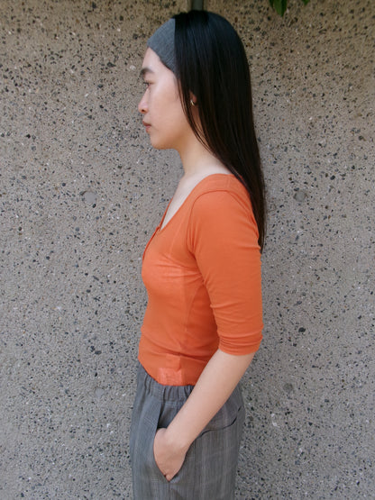 Ernie Palo Sheer Rib Henry T-shirt -Orange-