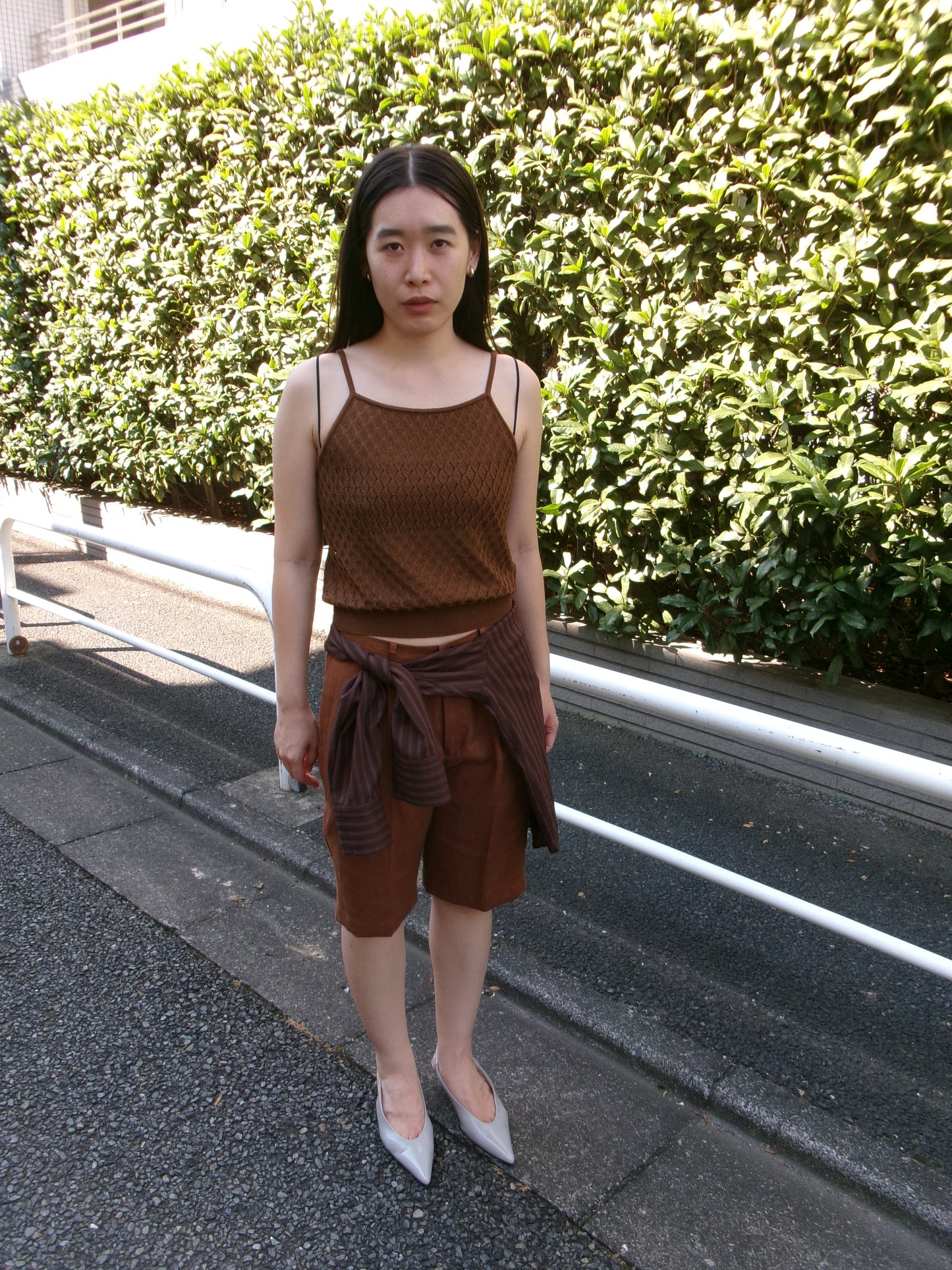 Ernie Palo Open Work Knit Camisole -Brown-