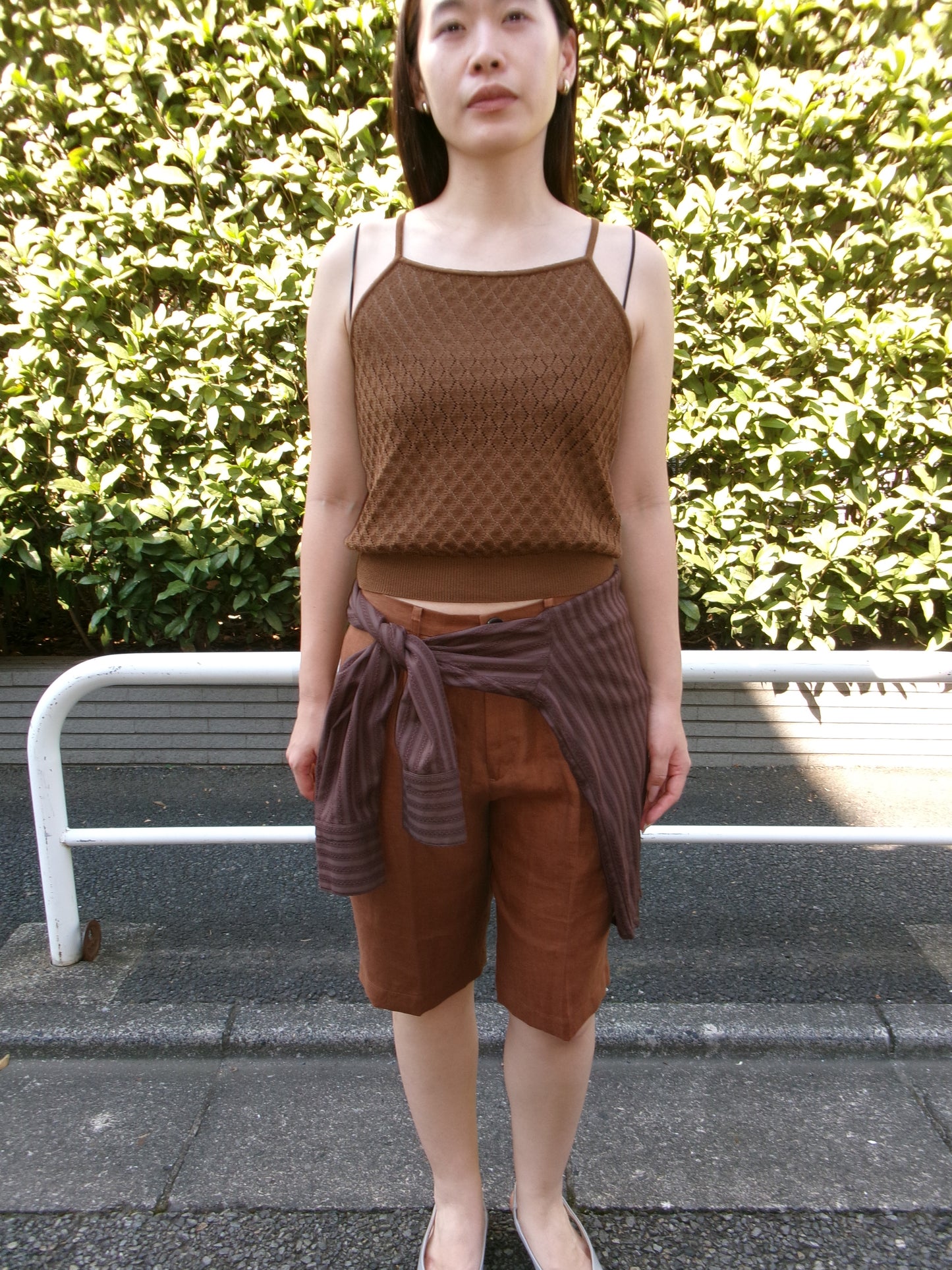 Ernie Palo Open Work Knit Camisole -Brown-
