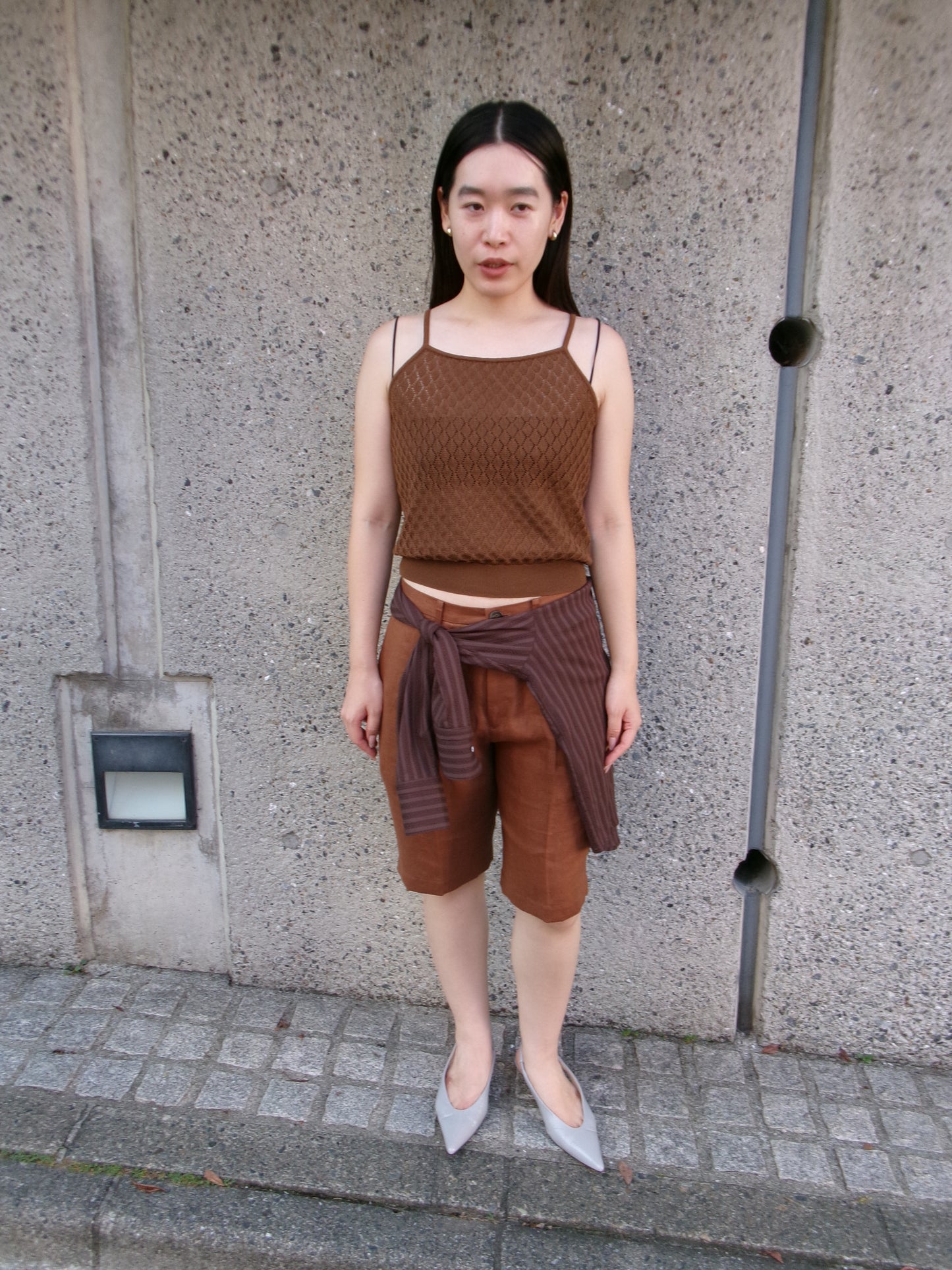 Ernie Palo Open Work Knit Camisole -Brown-