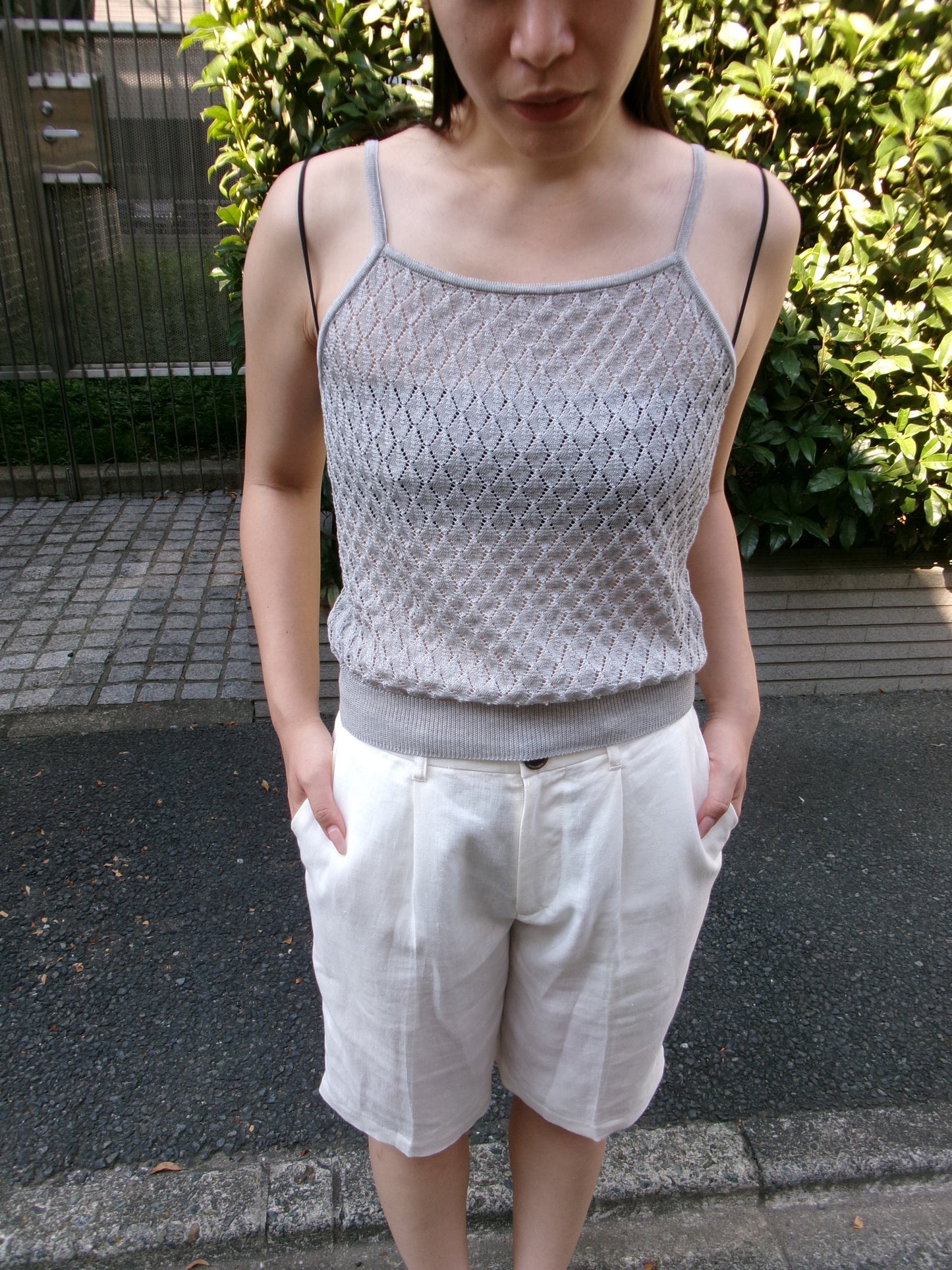 Ernie Palo Open Work Knit Camisole -Gray-