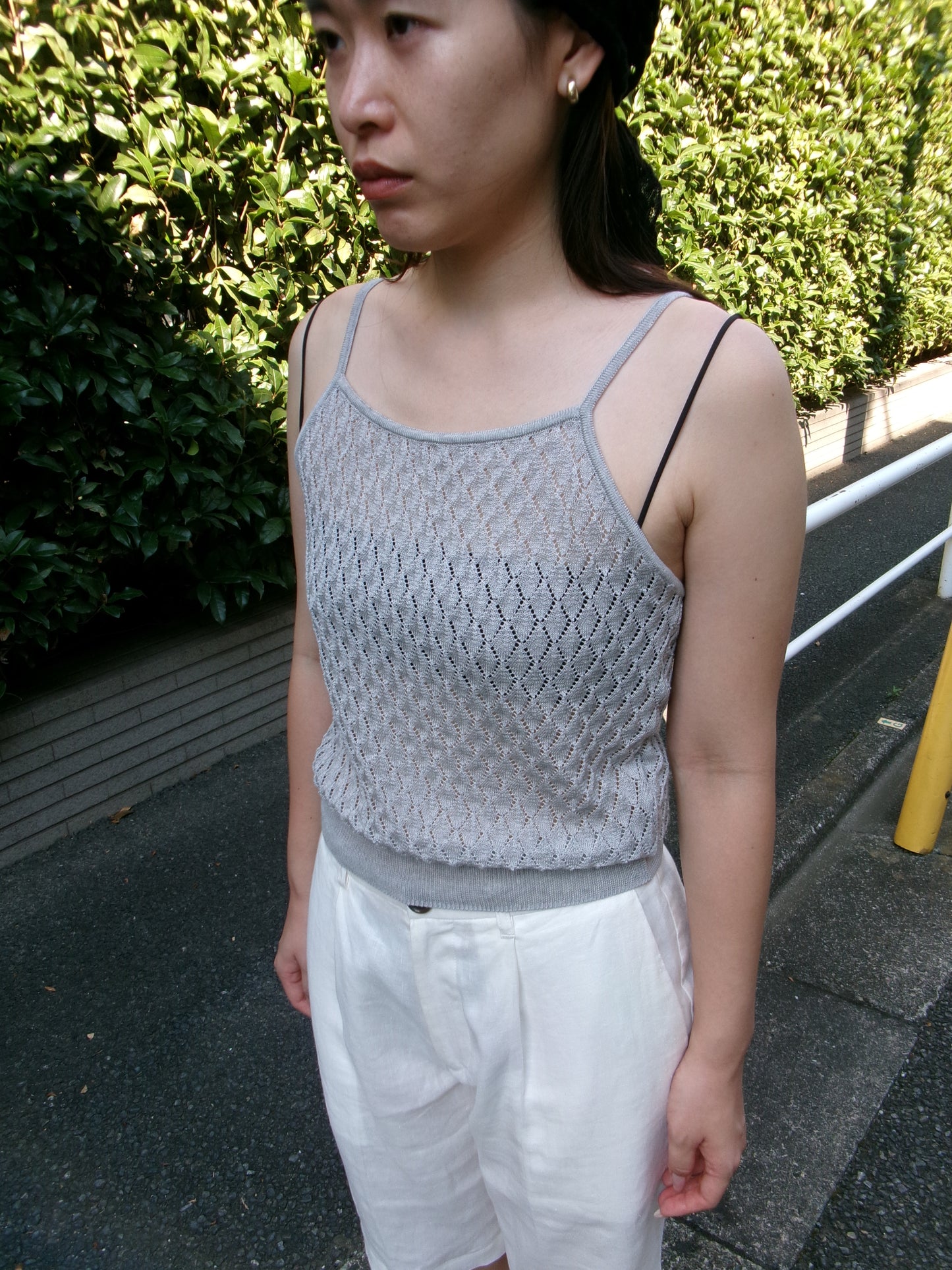 Ernie Palo Open Work Knit Camisole -Gray-