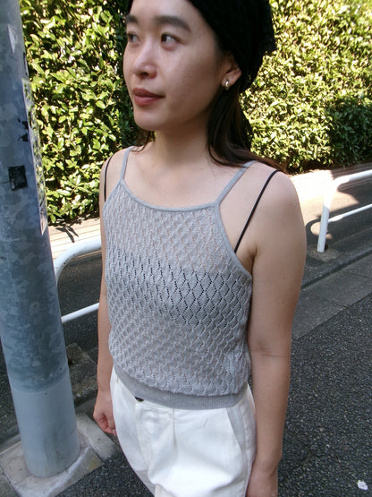 Ernie Palo Open Work Knit Camisole -Gray-