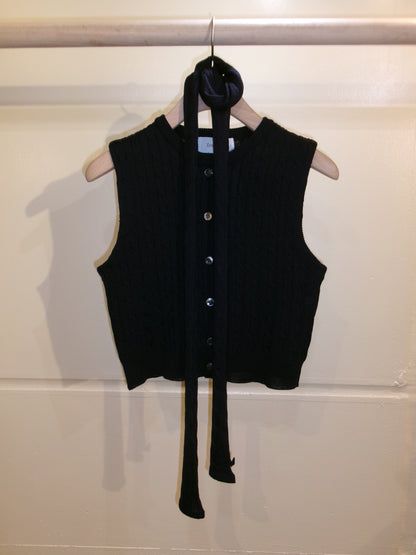 Ernie Palo×TAN CABLE KNIT VEST WITH SCARF - Navy-