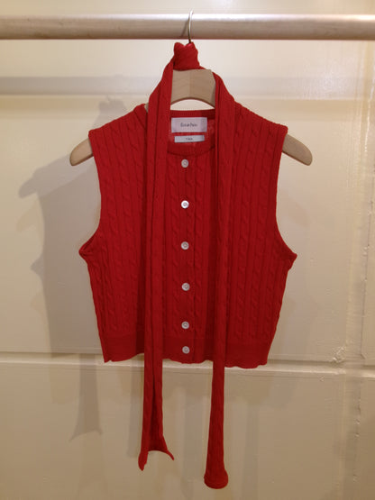 Ernie Palo×TAN CABLE KNIT VEST WITH SCARF - RED-