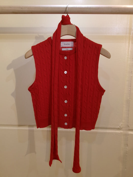 Ernie Palo×TAN CABLE KNIT VEST WITH SCARF - RED-
