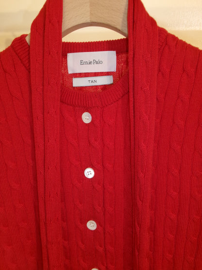 Ernie Palo×TAN CABLE KNIT VEST WITH SCARF - RED-
