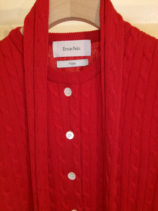 Ernie Palo×TAN CABLE KNIT VEST WITH SCARF - RED-