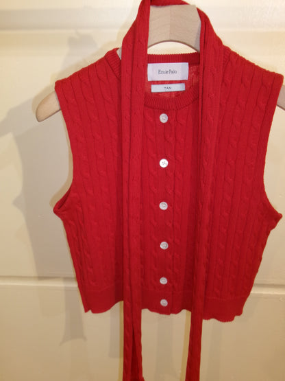 Ernie Palo×TAN CABLE KNIT VEST WITH SCARF - RED-