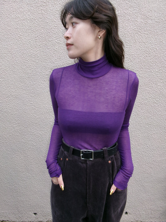 Ernie Palo SHEER RIB TURTLE NECK L/S T-SHIRT -Purple-
