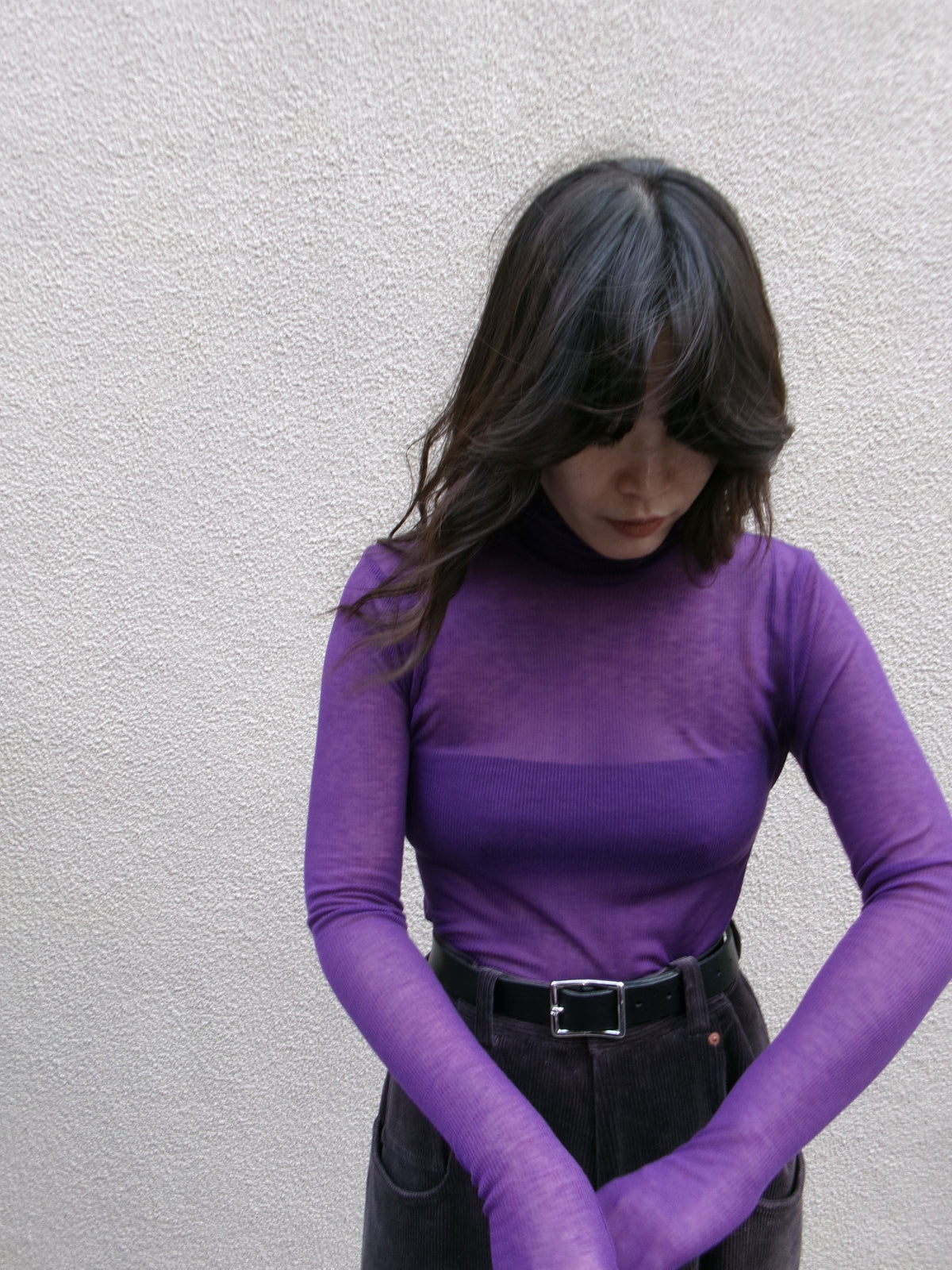 Ernie Palo SHEER RIB TURTLE NECK L/S T-SHIRT -Purple-
