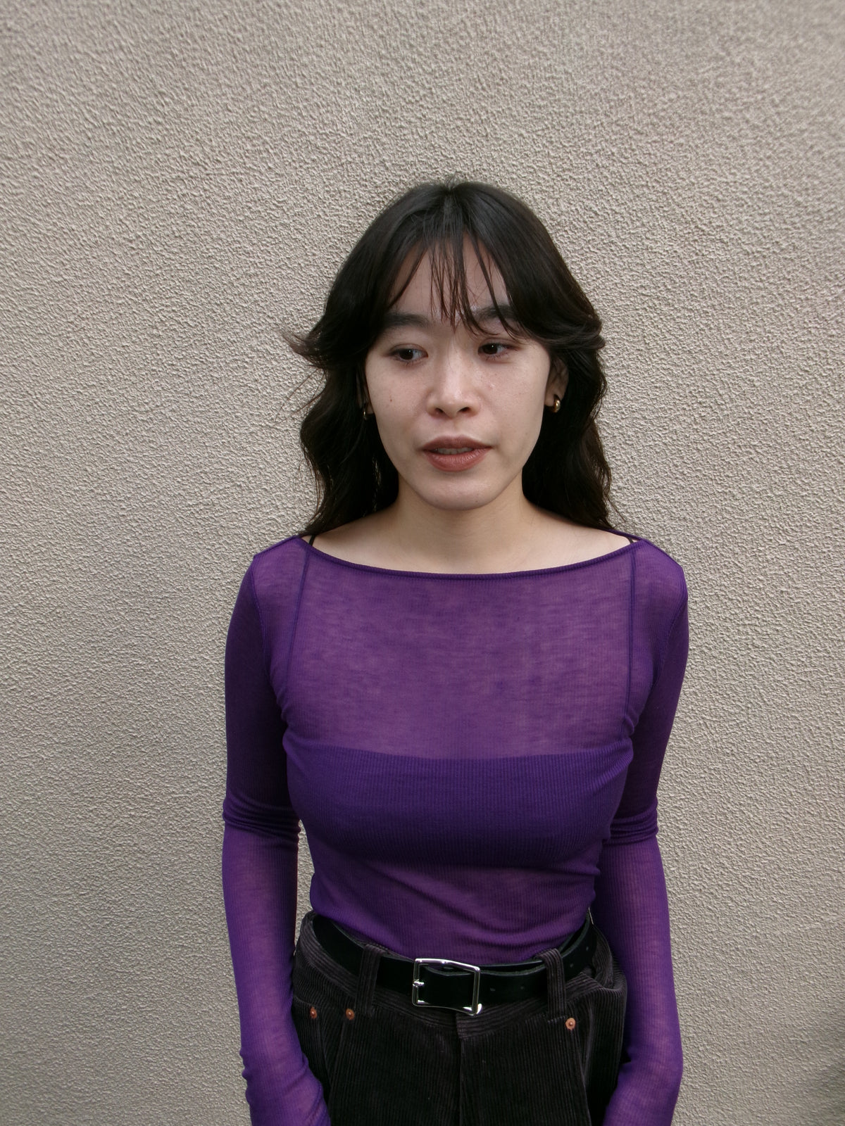 Ernie Palo SHEER RIB BOAT NECK L/S T-SHIRT -Purple-