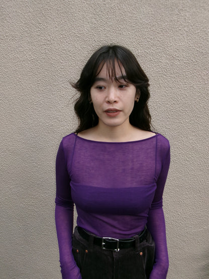 Ernie Palo SHEER RIB BOAT NECK L/S T-SHIRT -Purple-