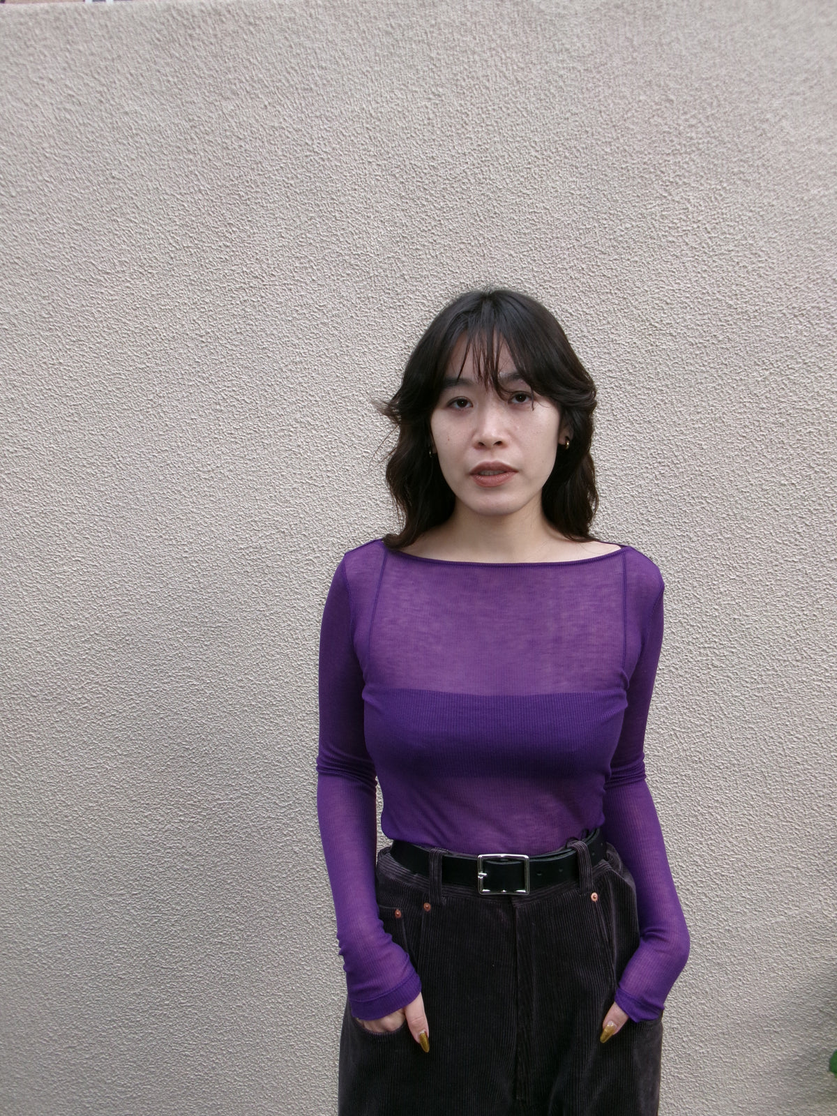 Ernie Palo SHEER RIB BOAT NECK L/S T-SHIRT -Purple-
