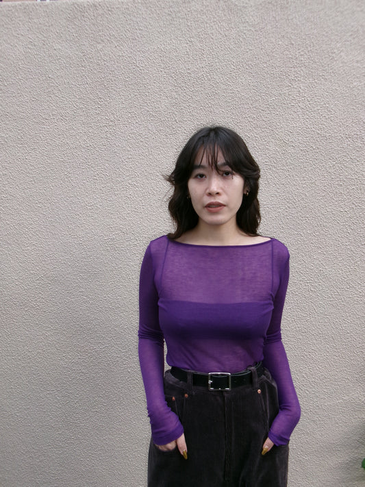 Ernie Palo SHEER RIB BOAT NECK L/S T-SHIRT -Purple-