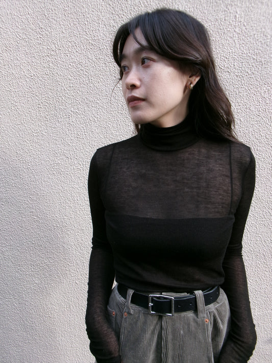 Ernie Palo SHEER RIB TURTLE NECK L/S T-SHIRT -Black-